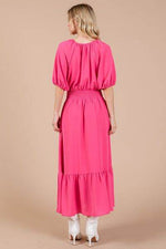 Ces Femme Smocked Elastic Waist Tie Neck Puff Sleeve Dress for a perfect OOTD – dress to impress outfits from Amexza