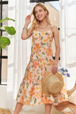 ADORA Smocked Back Floral Adjustable Strap Midi Dress for a perfect OOTD – dress to impress outfits from Amexza