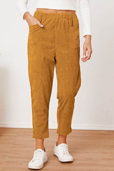 Pocketed Elastic Waist Pants Mustard for a perfect OOTD – dress to impress outfits from Amexza