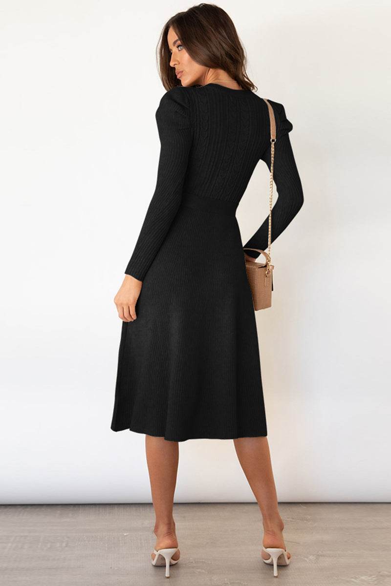 Round Neck Long Sleeve Tie Waist Sweater Dress for a perfect OOTD – dress to impress outfits from Amexza