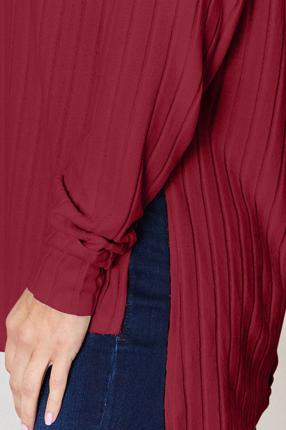 Basic Bae Full Size Ribbed Round Neck Slit T-Shirt - Amexza