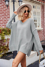 V-Neck Slit Exposed Seam Sweater for a perfect OOTD – dress to impress outfits from Amexza