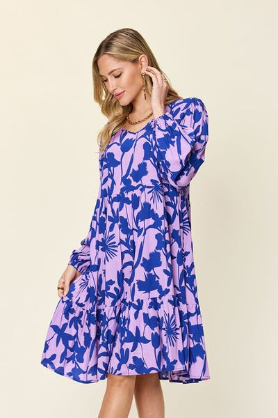 Double Take Full Size Printed Ruffle Hem Dress with Pocket for a perfect OOTD – dress to impress outfits from Amexza