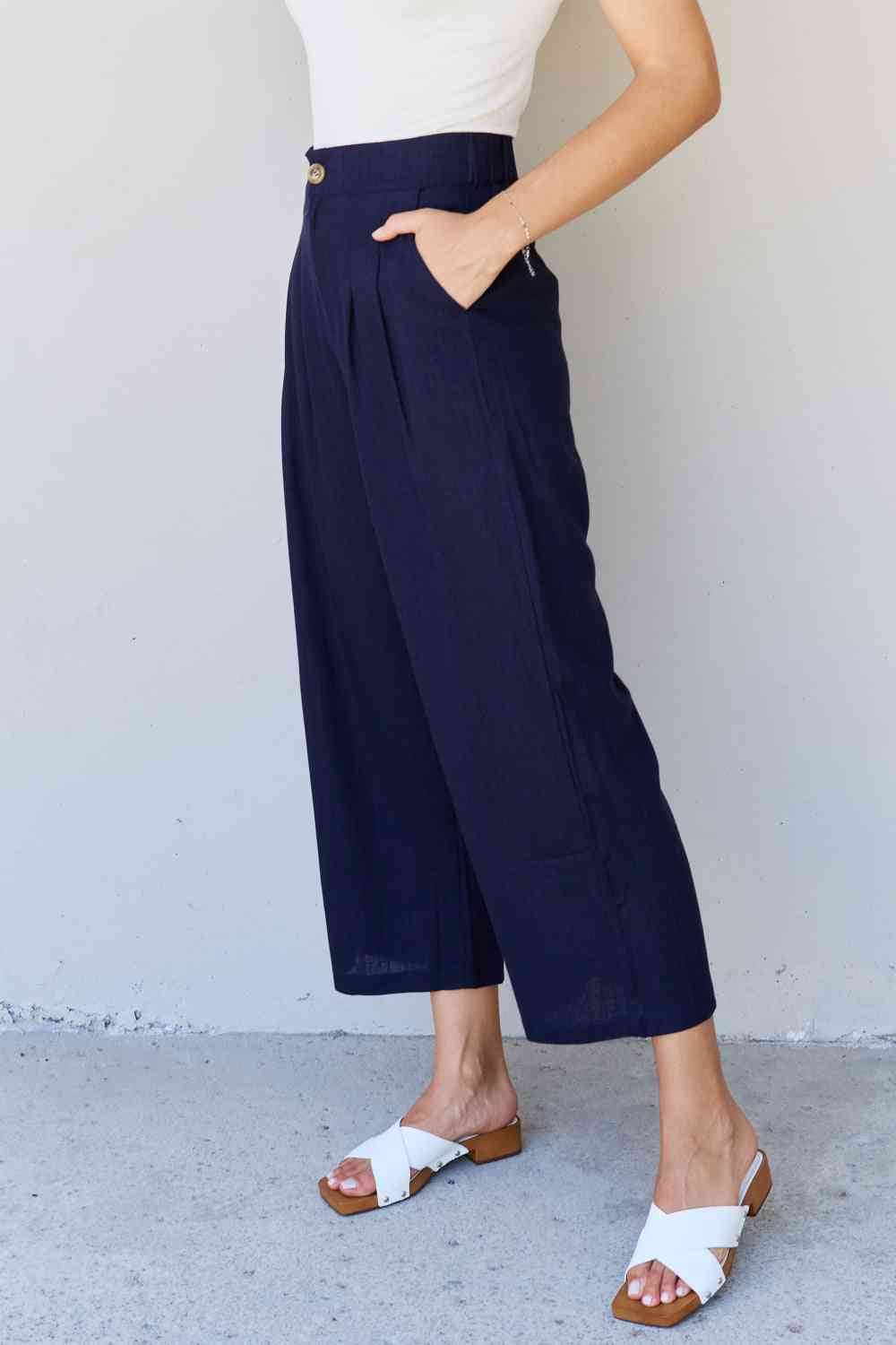 And The Why In The Mix Full Size Pleated Detail Linen Pants in Dark Navy for a perfect OOTD – dress to impress outfits from Amexza