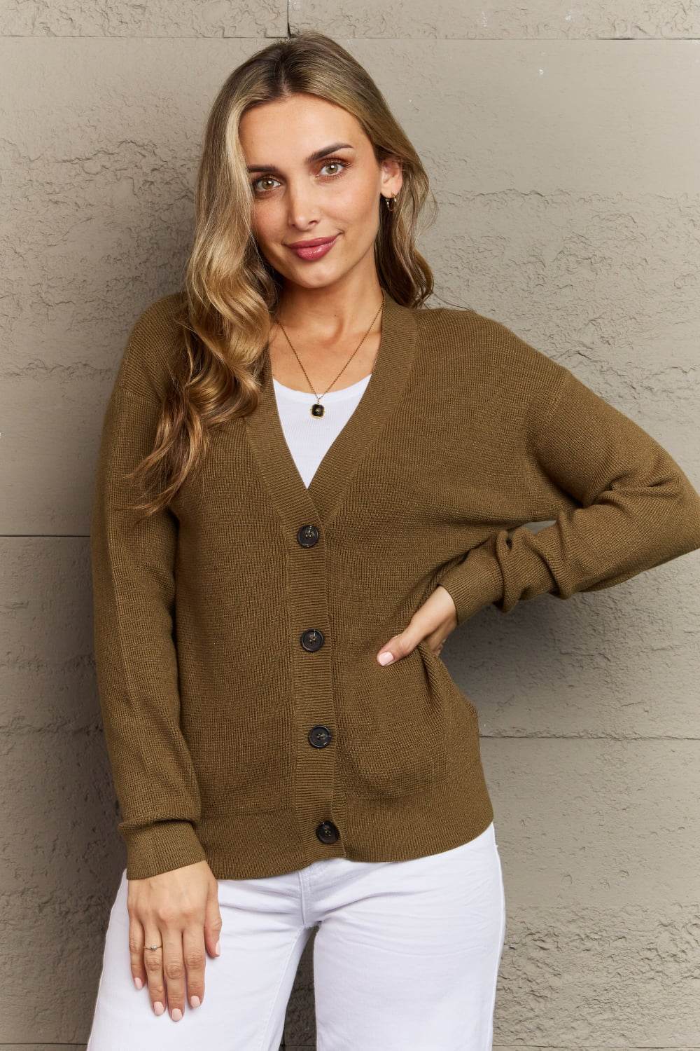 Zenana Kiss Me Tonight Full Size Button Down Cardigan in Olive - Amexza