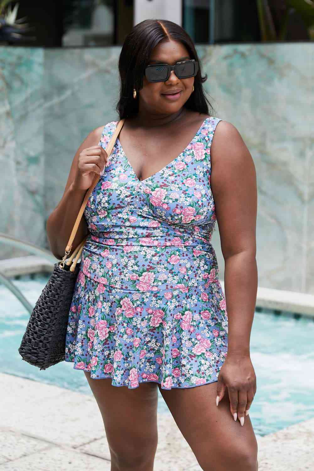 Marina West Swim Full Size Clear Waters Swim Dress in Rose Sky for a perfect OOTD – dress to impress outfits from Amexza