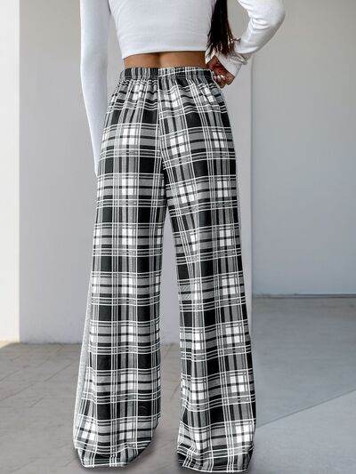 Perfee Drawstring Plaid Wide Leg Pants for a perfect OOTD – dress to impress outfits from Amexza