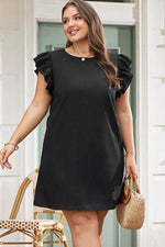 Plus Size Ruffled Round Neck Cap Sleeve Mini Dress for a perfect OOTD – dress to impress outfits from Amexza