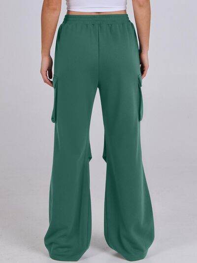 Elastic Waist Wide Leg Pants with Pockets Green for a perfect OOTD – dress to impress outfits from Amexza