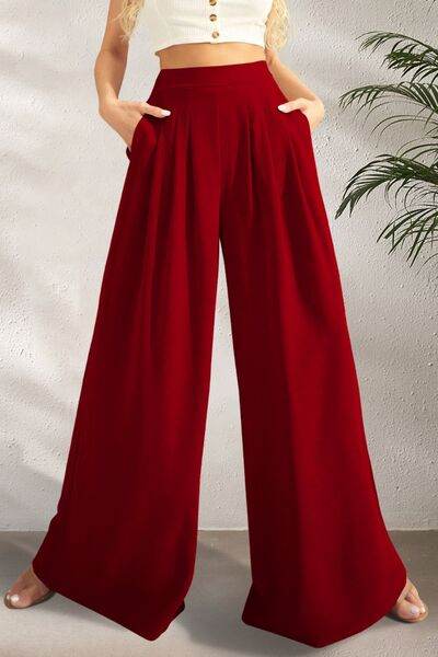 FAM-FAM High Waist Wide Leg Pants Burgundy for a perfect OOTD – dress to impress outfits from Amexza