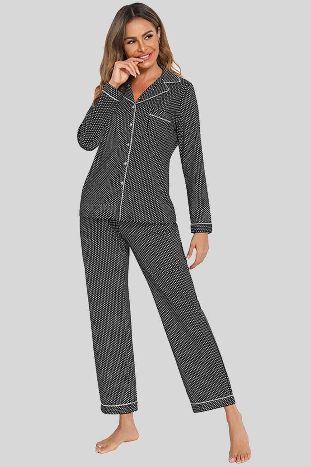 Collared Neck Loungewear Set with Pocket Black for a perfect OOTD – dress to impress outfits from Amexza