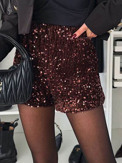 Sequin Mid Rise Shorts Burgundy for a perfect OOTD – dress to impress outfits from Amexza