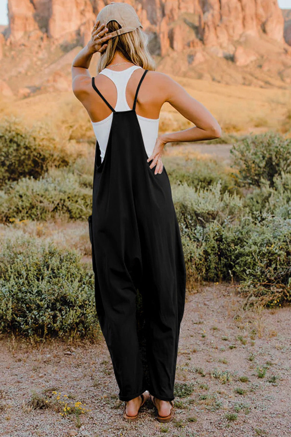 Double Take Full Size V-Neck Sleeveless Jumpsuit with Pockets for a perfect OOTD – dress to impress outfits from Amexza