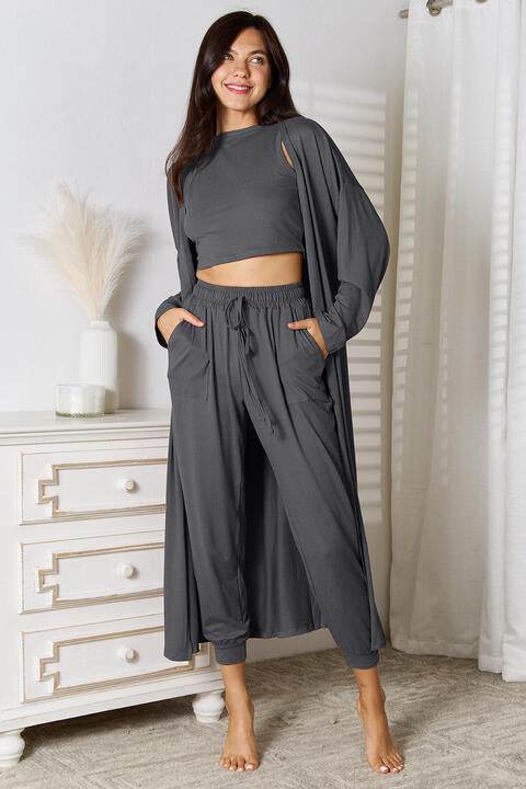 Tank, Pants, and Cardigan Set with Pockets Dark Gray for a perfect OOTD – dress to impress outfits from Amexza