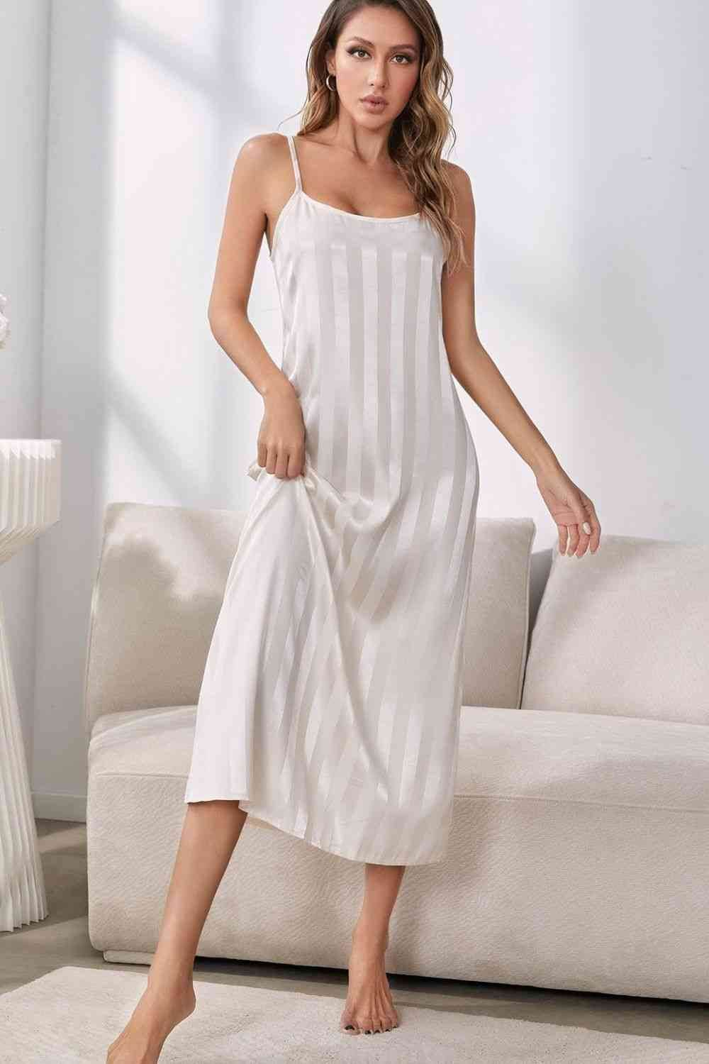 Striped Flounce Sleeve Open Front Robe and Cami Dress Set for a perfect OOTD – dress to impress outfits from Amexza