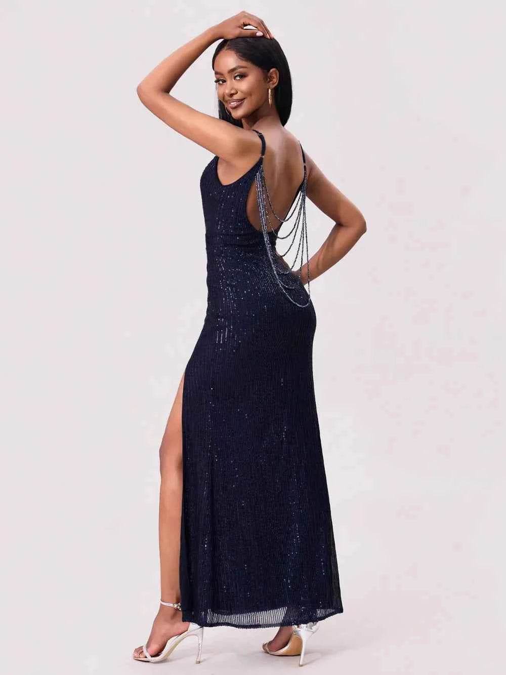 Split Sequin Backless Maxi Cami Dress for a perfect OOTD – dress to impress outfits from Amexza