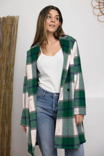 Double Take Full Size Plaid Button Up Lapel Collar Coat - Amexza