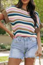 Contrast Round Neck Short Sleeve Sweater for a perfect OOTD – dress to impress outfits from Amexza