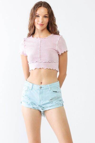 LITZ LA Distressed Ripped Denim Shorts Aqua for a perfect OOTD – dress to impress outfits from Amexza