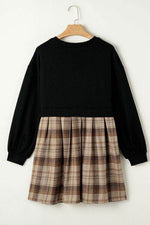 Plaid Round Neck Long Sleeve Mini Dress for a perfect OOTD – dress to impress outfits from Amexza