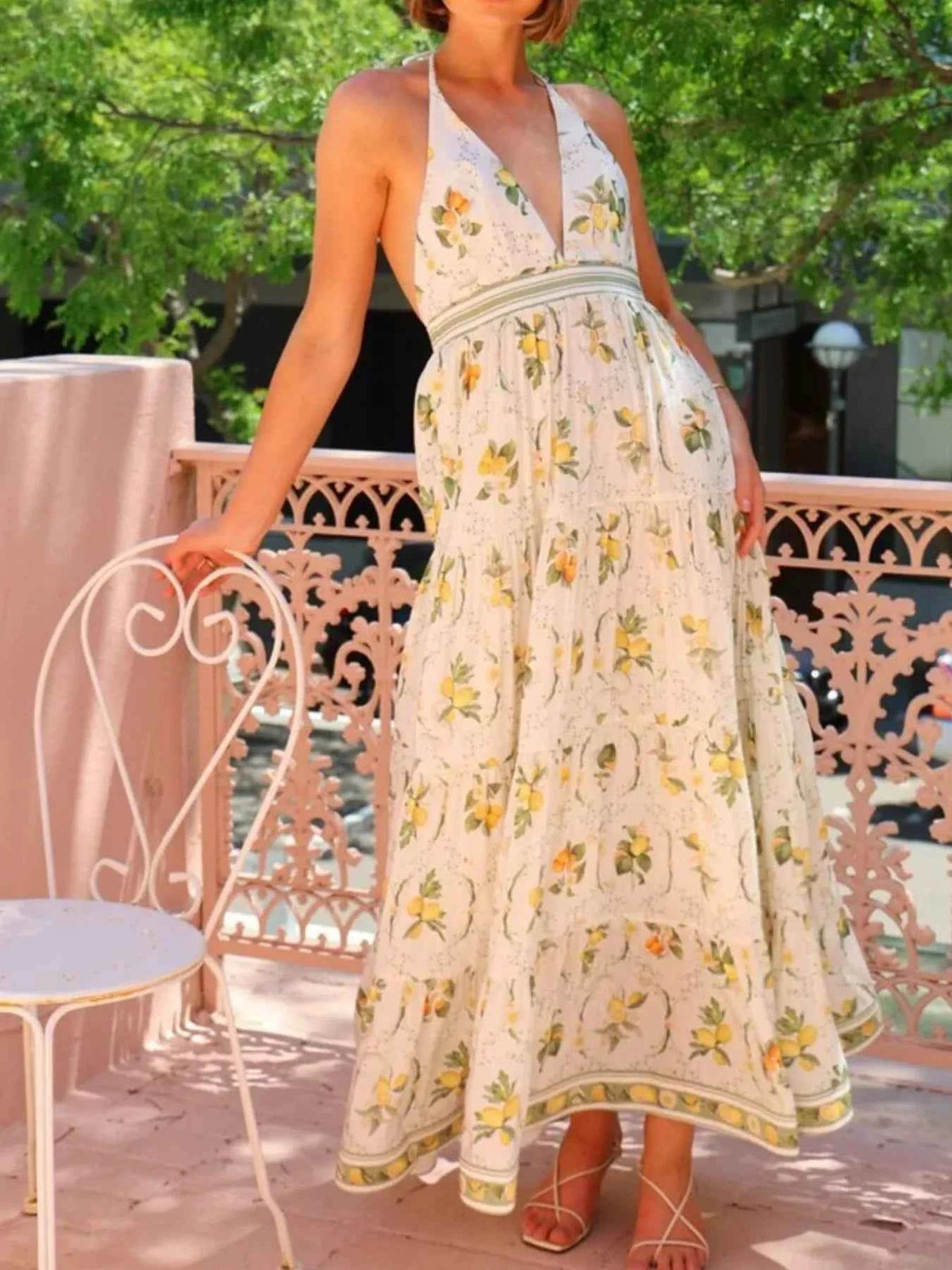 Printed Halter Neck Maxi Cami Dress