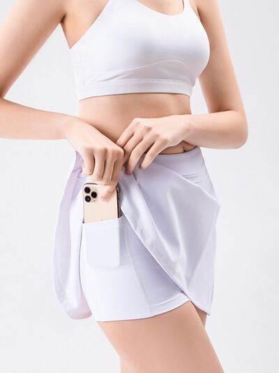 High Waist Active Skort with Pockets White for a perfect OOTD – dress to impress outfits from Amexza