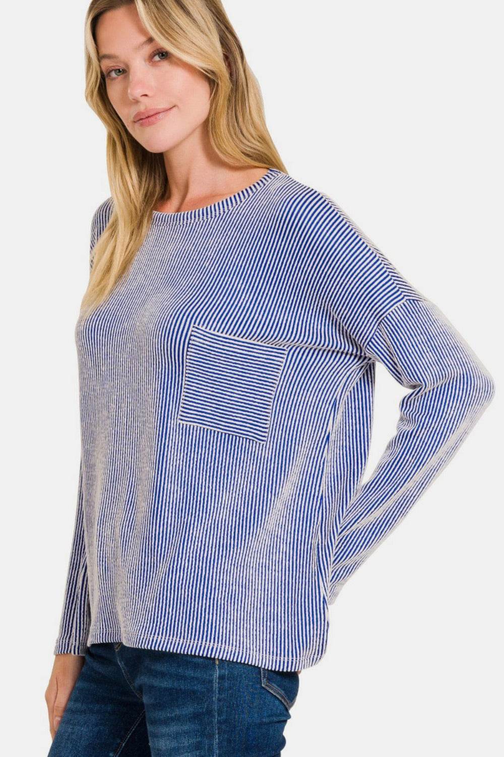 Zenana Ribbed Striped Long Sleeve T-Shirt for a perfect OOTD – dress to impress outfits from Amexza