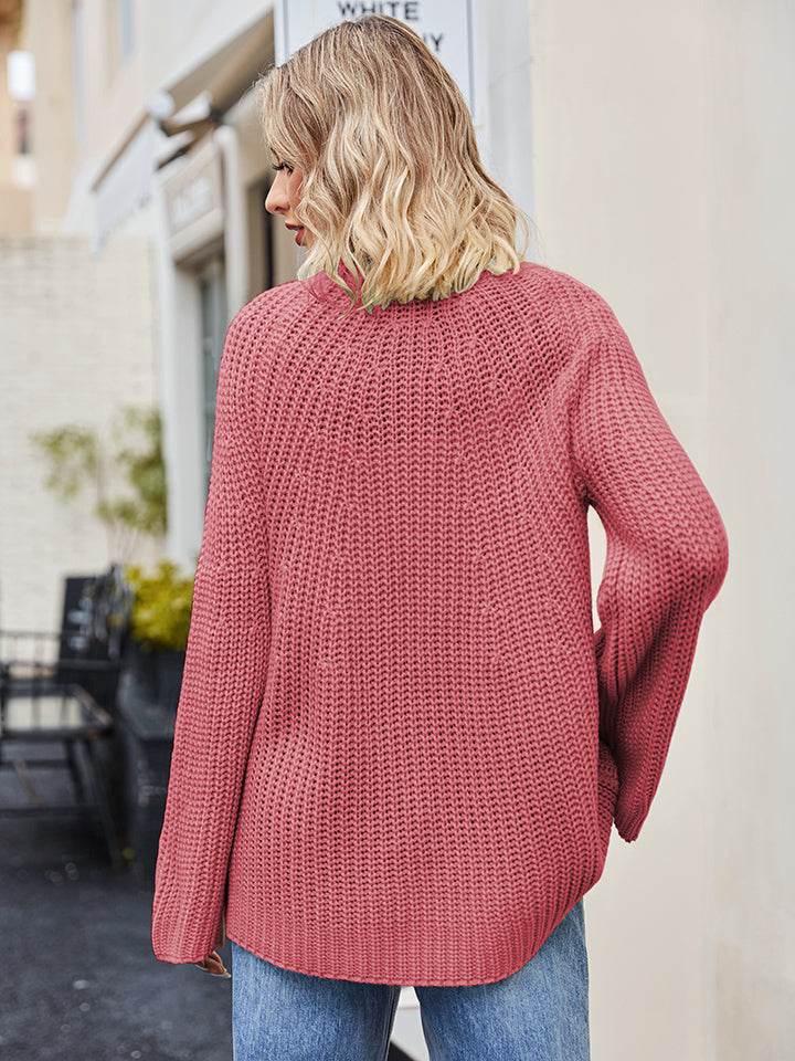 Raglan Sleeve Waffle Knit Sweater - Amexza