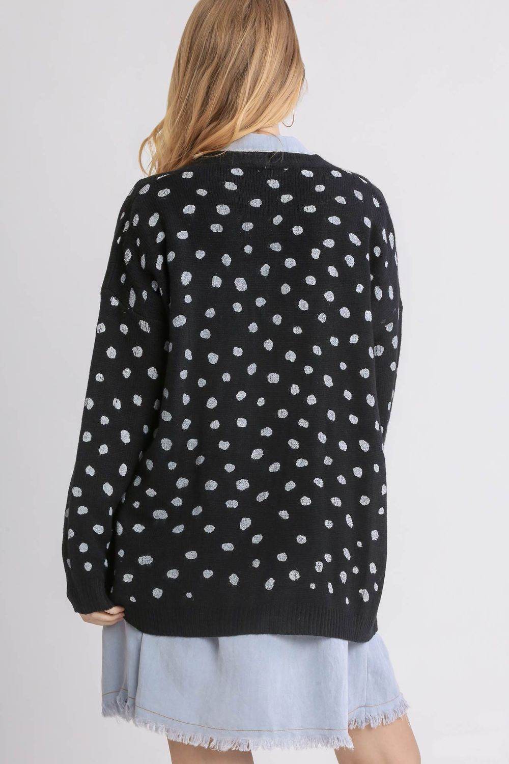 Umgee Polka Dot Open Front Drop Shoulder Cardigan for a perfect OOTD – dress to impress outfits from Amexza