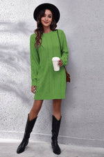 Cable-Knit Round Neck Sweater Dress Green for a perfect OOTD – dress to impress outfits from Amexza