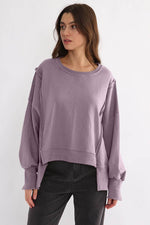 Exposed Seam High-Low Long Sleeve Sweatshirt for a perfect OOTD – dress to impress outfits from Amexza