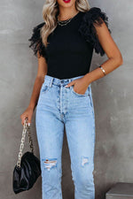 Ruffled Round Neck Cap Sleeve Blouse - Amexza