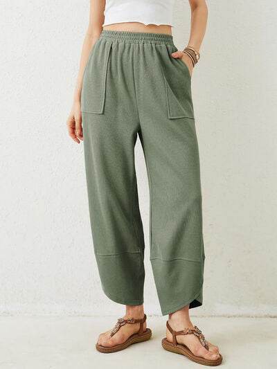 Lovelet Elastic Waist Wide Leg Pants - Amexza