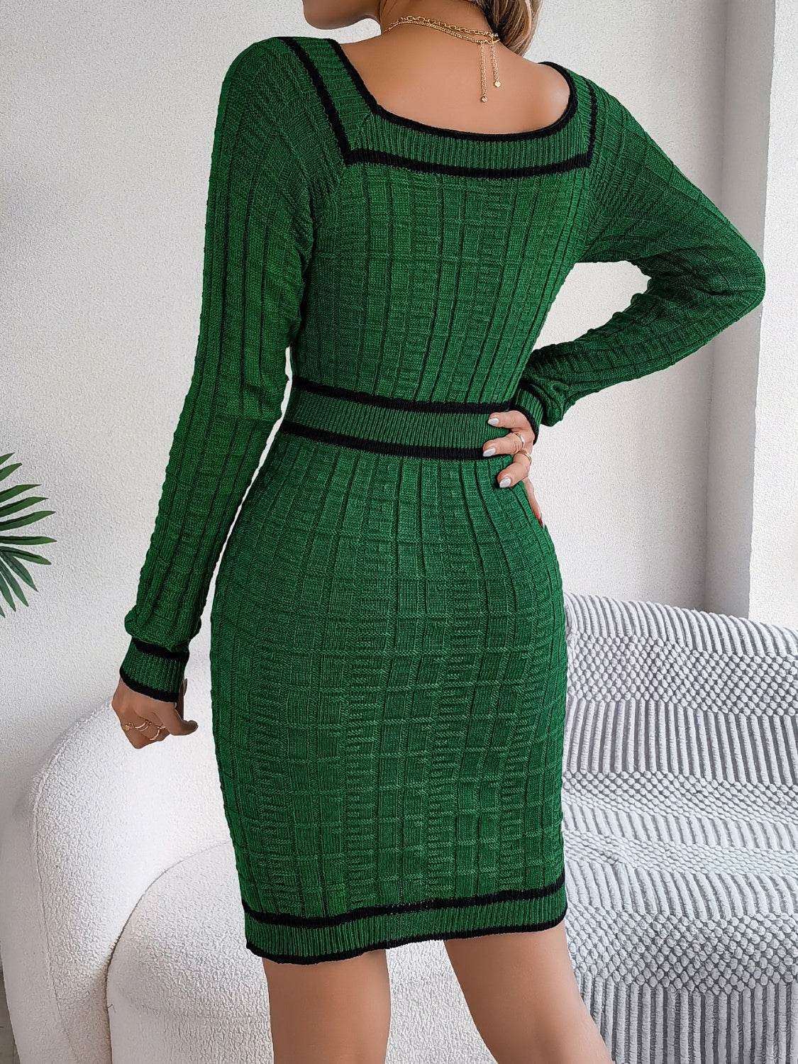 Contrast Trim Long Sleeve Sweater Dress for a perfect OOTD – dress to impress outfits from Amexza