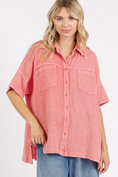 Mittoshop Mineral Wash Gauze Oversized Short Sleeve Shirt DEEP CORAL for a perfect OOTD – dress to impress outfits from Amexza