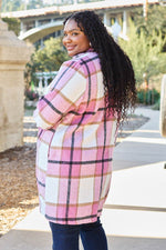 Double Take Full Size Plaid Button Up Lapel Collar Coat - Amexza
