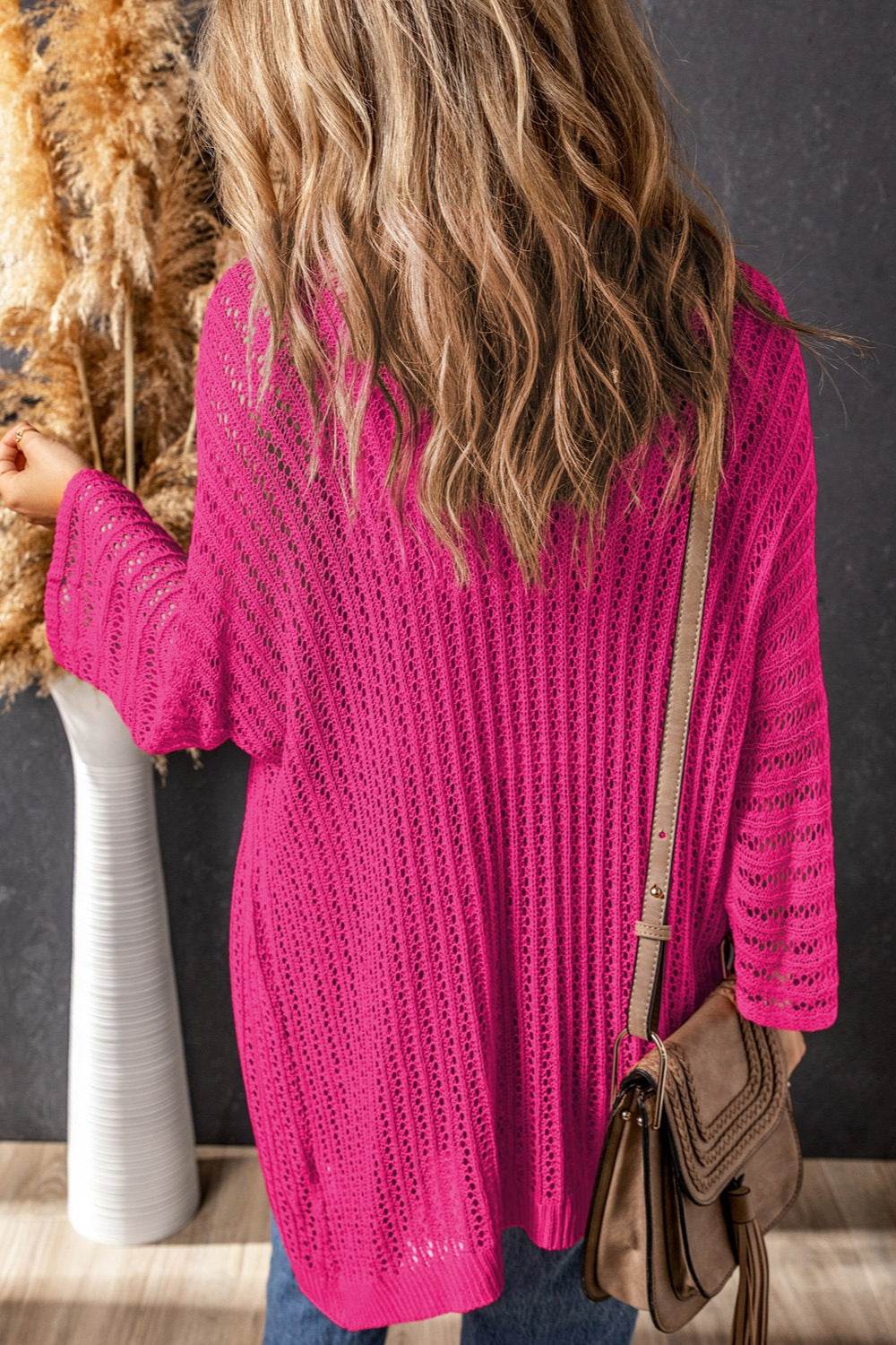 Openwork Open Front Long Sleeve Cardigan for a perfect OOTD – dress to impress outfits from Amexza