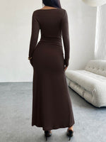 Devine Ruched Long Sleeve Maxi Dress - Amexza