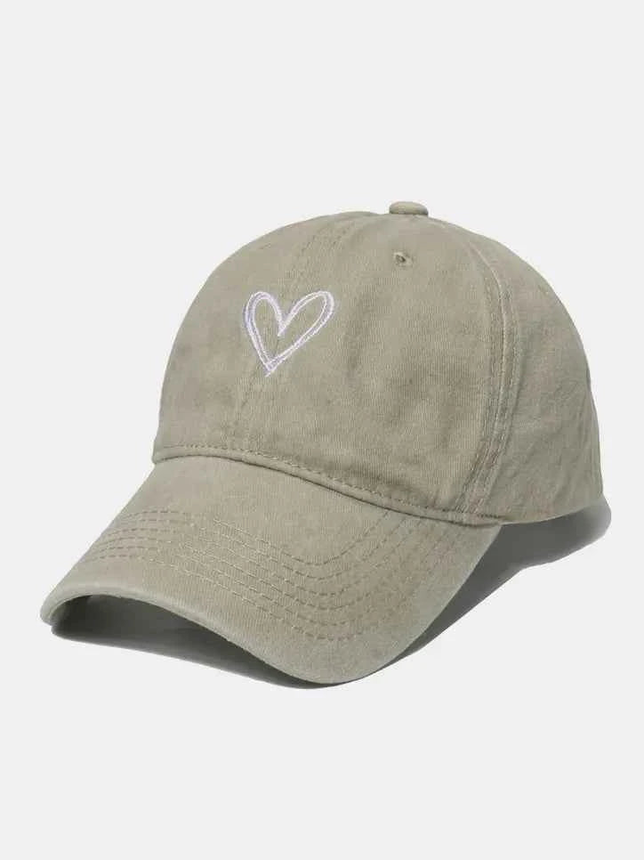 Embroidered Heart Washed Cotton Baseball Cap Beige One Size for a perfect OOTD – dress to impress outfits from Amexza
