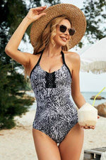 Printed Halter Neck One-Piece Swimwear for a perfect OOTD – dress to impress outfits from Amexza