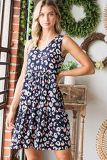 Heimish Full Size Leopard V-Neck Ruffled Tank Dress Navy Multi for a perfect OOTD – dress to impress outfits from Amexza