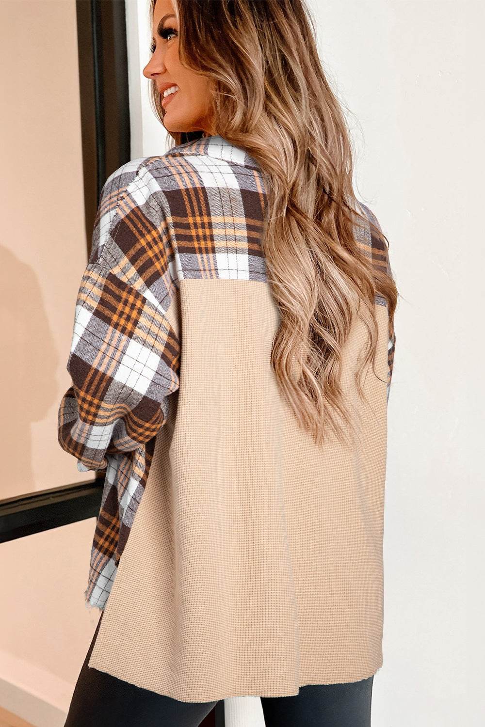 Plaid Button Up Long Sleeve Shacket for a perfect OOTD – dress to impress outfits from Amexza