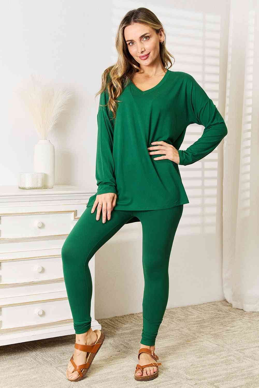 Zenana Lazy Days Full Size Long Sleeve Top and Leggings Set for a perfect OOTD – dress to impress outfits from Amexza