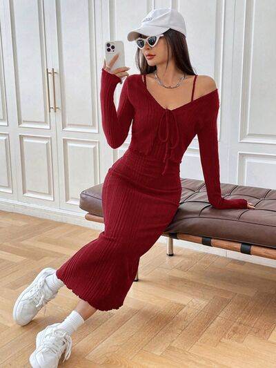 Cami Dress and Tied Long Sleeve Cardigan Set for a perfect OOTD – dress to impress outfits from Amexza