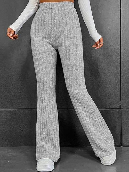 Ribbed High Waist Flare Bootcut Pants Light Gray for a perfect OOTD – dress to impress outfits from Amexza