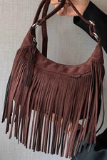 Suede Fringe Adjustable Strap Shoulder Bag Dark Brown One Size for a perfect OOTD – dress to impress outfits from Amexza