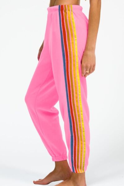 Contrast Striped Elastic Waist Active Pants Pink for a perfect OOTD – dress to impress outfits from Amexza