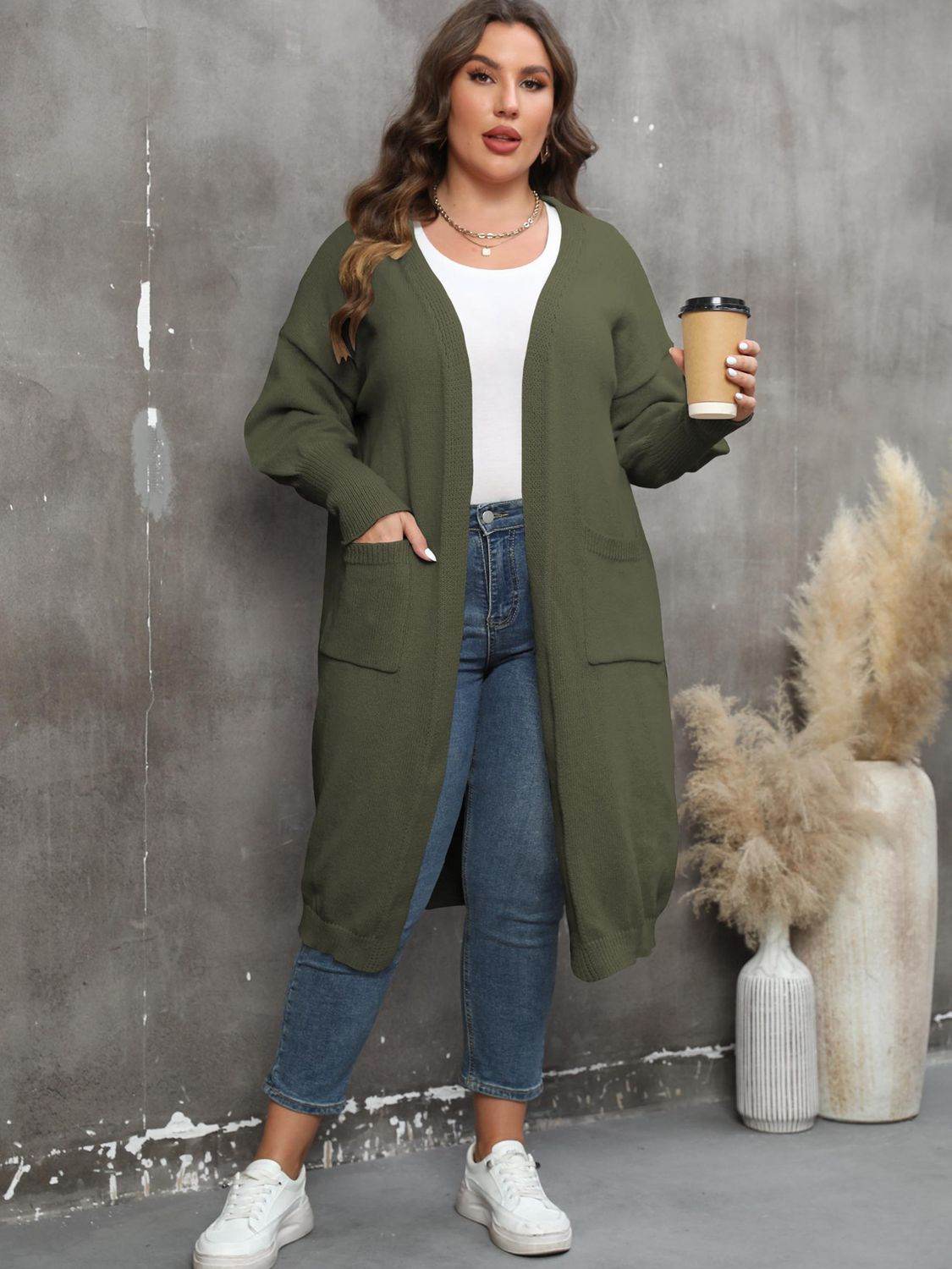 Plus Size Long Sleeve Pocketed Cardigan for a perfect OOTD – dress to impress outfits from Amexza