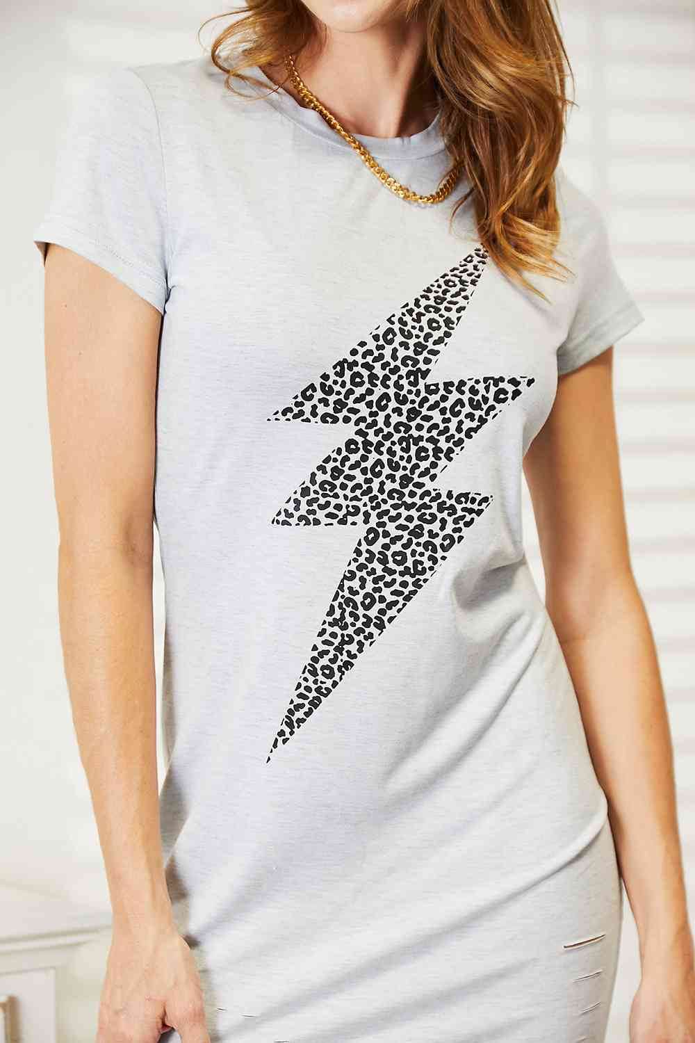 Double Take Leopard Lightning Graphic Tee Dress for a perfect OOTD – dress to impress outfits from Amexza