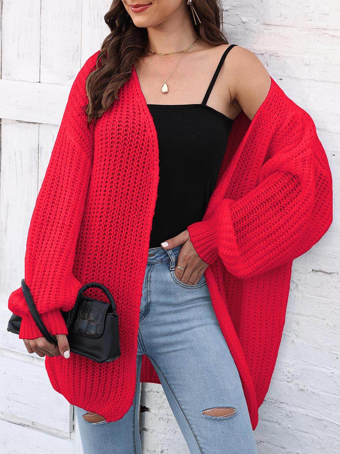 Open Front Dropped Shoulder Longline Cardigan - Amexza